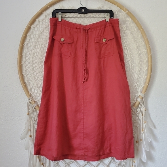 Vintage Y2K Cherokee 100% Linen Midi Lagenlook Boho Washed Red Women's Skirt12 - Picture 1 of 7